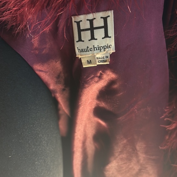 Haute Hippie Collared Burgundy Faux Fur Jacket Size M - Picture 5 of 9